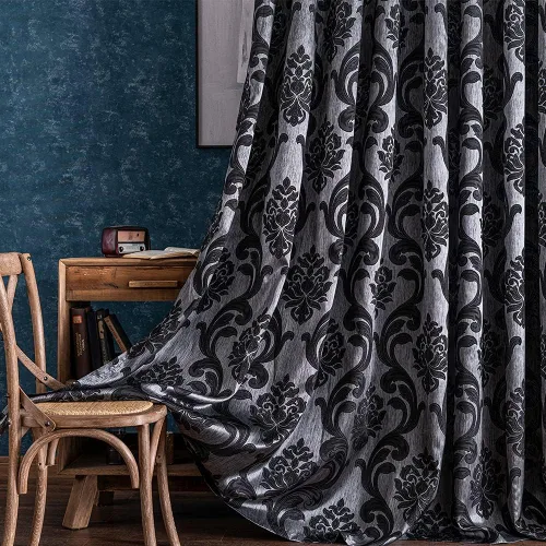 Vista 16 de NAPEARL Cortinas de damasco para sala de estar, cortinas de jacquard gótico con patrones florales, cortinas beige para dormitorio de 63 pulgadas