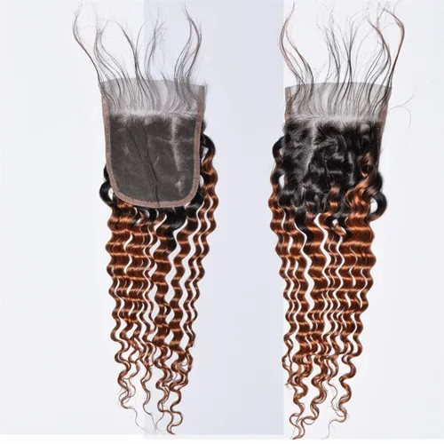 Vista 2 de Cabello humano virgen brasileño degradado 30 con cierre de encaje 4x4, 100% cabello virgen humano sin procesar, línea capilar prearrancada, cierre