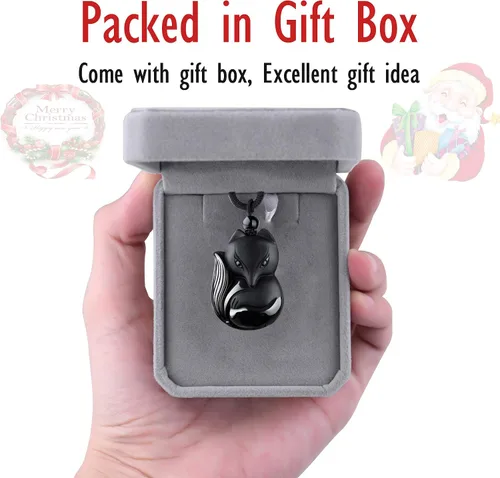 Vista 3 de COMPONALL Fox Obsidian Necklace for Women, Fox Jewelry for Girls Gemstone Necklaces Pendant for Women Healing Crystal Necklace Protection Amulet