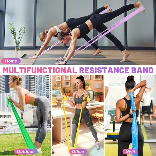 Vista 7 de 5 bandas de resistencia, bandas elásticas profesionales de ejercicio para fitness, yoga, pilates, estiramiento, entrenamiento de fuerza, bandas