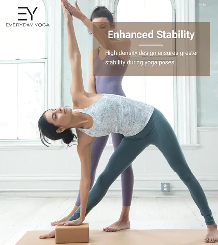 Vista 5 de Everyday Yoga Bloque de yoga de madera de corcho de alta densidad, mejora la fuerza, flexibilidad con soporte de mano de entrenamiento de ladrillo