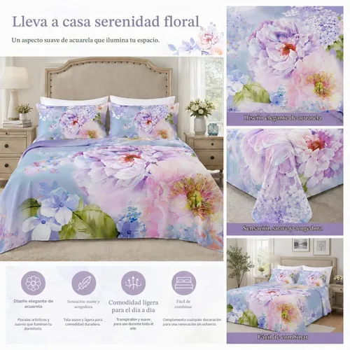 Vista 7 de YIYEA Juego de sábanas individuales, sábanas de hotel de calidad de 1800 hilos de microfibra doble cepillada con flores para cama individual, extra