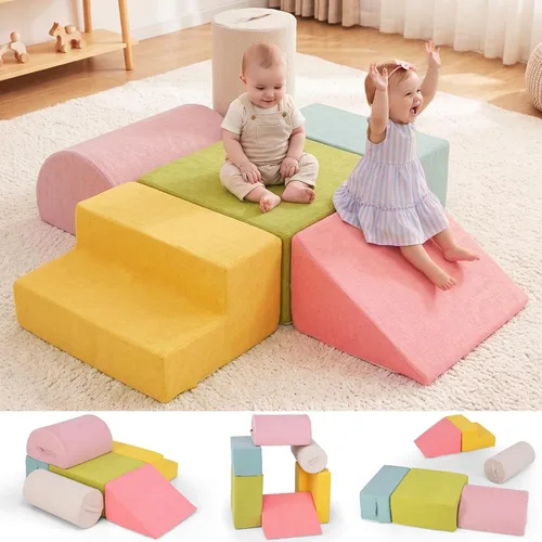 Vista 12 de INFANS Juguetes de escalada para niños pequeños, juego de 6 piezas de bloques de espuma suave para trepar y gatear con estructura de actividad