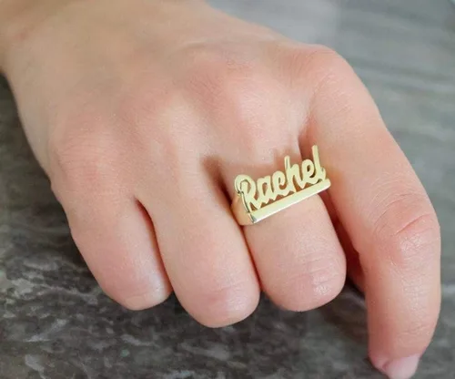 Vista 4 de Xianofu Anillos con nombre personalizados para mujer, chapados en oro de 18 quilates, hechos a mano, anillos gruesos con inicial, anillos