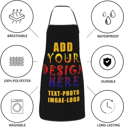 Vista 6 de Delantal de bolsillo personalizado personalizado para mujeres y hombres, delantales de cocina para cocinero, nombre personalizado, texto, logotipo