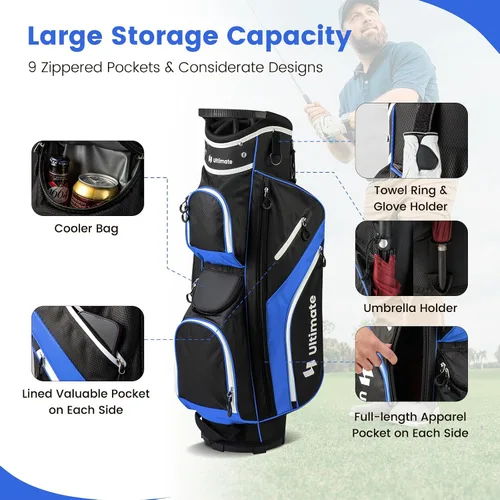 Vista 2 de Bolsa de carrito de golf Tangkula con divisores superiores de 14 vías, bolsa ligera para palos de golf con 9 bolsillos, bolsa con enfriador, soporte