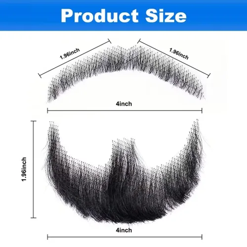 Vista 6 de Barba falsa de cabello 100 % humano, barba facial negra, cabello humano realista, cabello facial atado a mano, encaje invisible, bigote falso