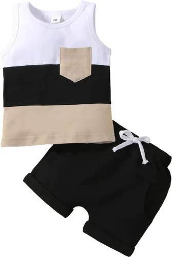 Vista 57 de Conjunto de ropa casual de manga corta con botones y pantalones cortos de lino para bebés y niños pequeños