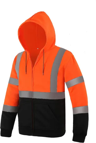 Vista 9 de sesafety Sudadera de alta visibilidad de clase 3 para hombre, sudadera con capucha, sudadera con capucha de seguridad de alta visibilidad