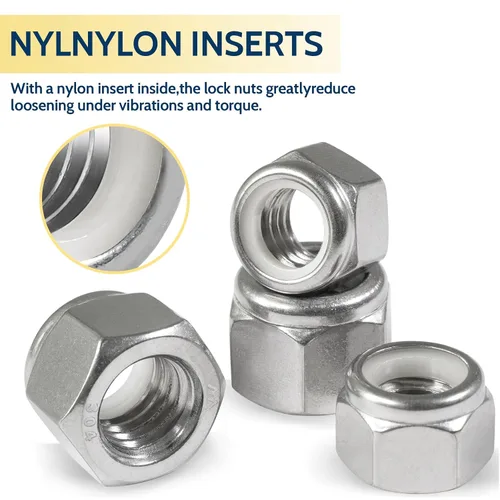 Vista 4 de Paquete de 20 tuercas de bloqueo de 1/2"-13 pulgadas, tuercas de bloqueo de acero inoxidable 304 (A2-70) con inserto de nailon, tuercas de bloqueo