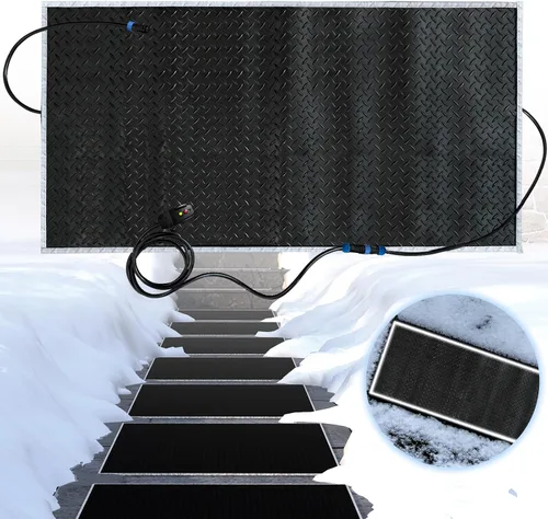 Vista 6 de Alfombrillas térmicas para derretir nieve al aire libre, alfombrilla de goma térmica antideslizante de 10" x 30" para hielo, velocidad