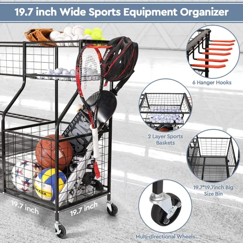 Vista 3 de Organizador de equipo deportivo, almacenamiento deportivo para garaje, estante de almacenamiento de bolsas de golf, soporte organizador de golf