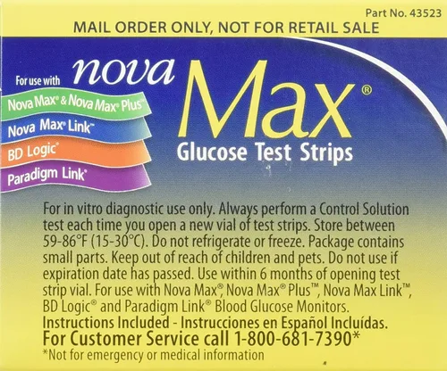 Vista 3 de NovaMax Tiras de prueba de glucosa, caja de 50 tiras