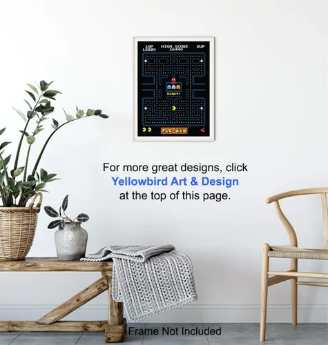 Vista 5 de YELLOWBIRD ART & DESIGN Pacman - Póster de juego de arcade, decoración de pared de 8 x 10 pulgadas, regalo único y genial para niños, hombres