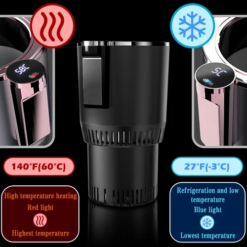 Vista 3 de Enfriador y calentador inteligente 2 en 1 para vasos de automóvil, taza inteligente para automóvil con pantalla LED de temperatura y control táctil
