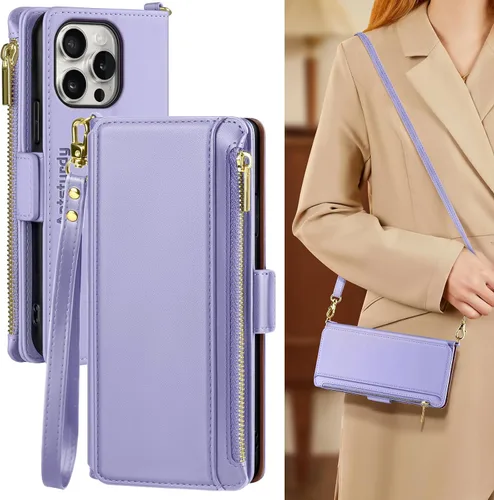 Vista 15 de Antsturdy Compatible con iPhone 15 Pro Max Funda Cartera para Mujeres【Bloqueo RFID】Funda de Teléfono Cruzada de Cuero PU con Cremallera y Correa
