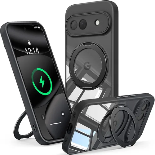 Vista 36 de 【Soporte magnético giratorio de 360°】 Funda para Google Pixel 8A 【Compatible con MagSafe y Pixelsnap】 Funda con soporte de anillo 【Transparente sin