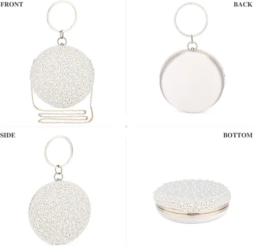 Vista 6 de UBORSE Bolsos de noche redondos de perlas para mujer con diamantes de imitación formales para boda bolso de embrague graduación cóctel fiesta bolsos