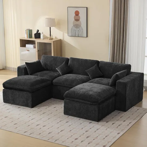 Vista 60 de WUTUTUEE Otomana Cloud de 33.5 pulgadas para sofá modular, cómodo reposapiés tapizado de felpilla con espuma viscoelástica, embalaje totalmente