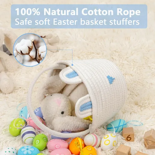 Vista 3 de CubesLand Cesta de Pascua para niños y niñas, cesta de conejo de Pascua con orejas de conejo, cesta de caza de huevos de Pascua, cestas de Pascua