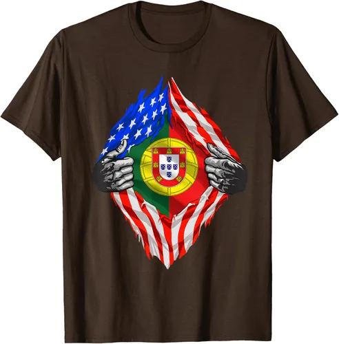 Vista 7 de Camiseta de bandera de Estados Unidos con diseño de raíces portuguesas, Negro, S