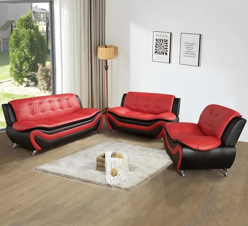 Vista 11 de Juego de sofá de 3 piezas para sala de estar, juego de sofá biplaza de piel sintética, estilo moderno, para sala de estar, apartamento, oficina Negro