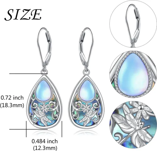 Vista 122 de Aretes colgantes de filigrana de plata de ley 925, margarita, loto, flor de rosa, piedra lunar, lágrima para mujer, nudo celta infinito, margarita