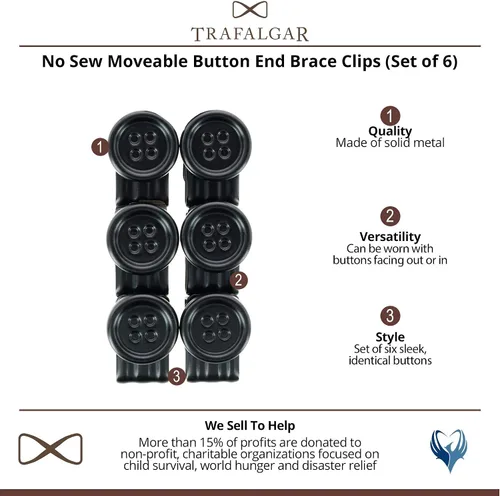 Vista 4 de Trafalgar Clips de botón movibles sin coser (juego de 6), Negro