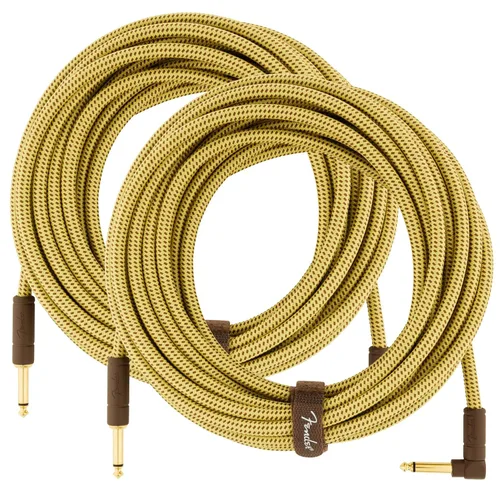 Vista 28 de Fender Cable de instrumentos de lujo de 10 pies, ángulo recto, tweed negro, paquete de 2
