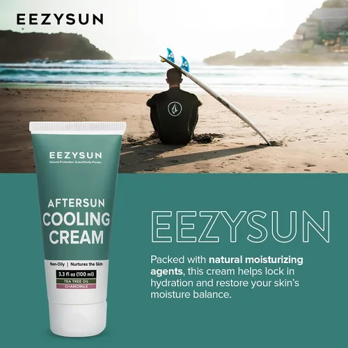 Vista 5 de EEZYSUN AfterSun Crema refrescante – Loción vegana para después del sol con aloe vera, aceite de árbol de té, manzanilla – Calma, hidrata