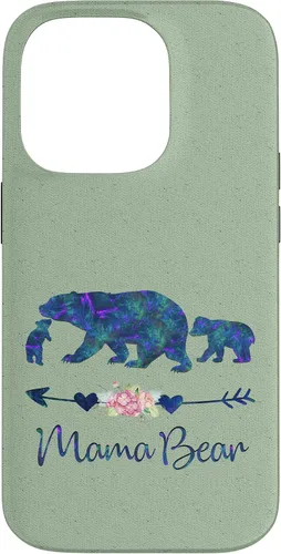 Vista 17 de Teal Blue Purple Floral Mama Bear and Two Cubs Light Green Case for iPhone 16
