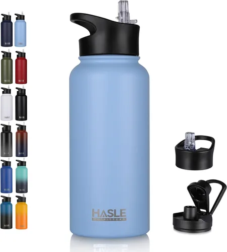 Vista 14 de HASLE OUTFITTERS Botella de agua aislada de 22 onzas, botella de agua de acero inoxidable de doble pared de boca ancha con tapa de popote y tapa