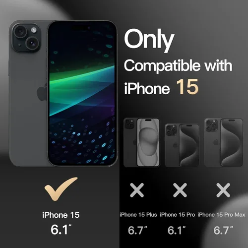 Vista 2 de Diverbox Funda para iPhone 15 [a prueba de golpes] [a prueba de caídas] [protector de pantalla de vidrio templado], funda de protección resistente