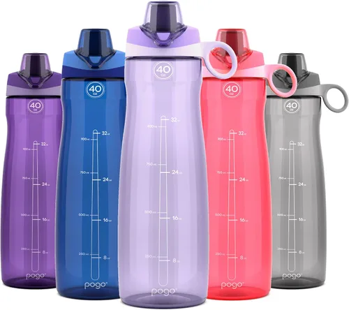 Vista 26 de Pogo Botella de agua de plástico tritán sin bisfenol A con tapa con pico de 18 onzas, color azul