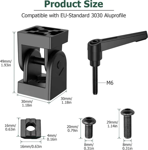 Vista 2 de JiGiU Juego de conectores de perfil de aluminio 3030 de 4 piezas – Conector de tuerca de 8 ángulos con abrazadera de palanca – Junta de marco
