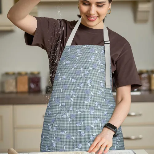 Vista 7 de Paquete de 3 delantales florales impermeables para mujer, correa ajustable con bolsillo, multiusos para cocina, arte, jardín