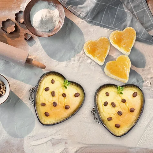 Vista 8 de Molde para tartas de molde desmontable con forma de corazón, molde de acero al carbono, mini moldes para hornear con base extraíble, sartén
