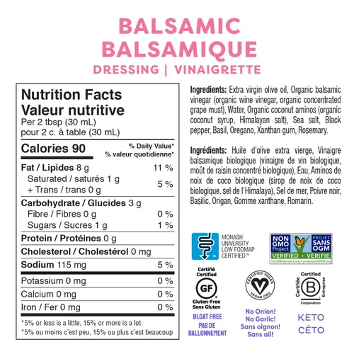 Vista 2 de Aderezo para ensalada balsámico Fody Foods, 8 Oz, sin ajo ni cebolla, certificado bajo en FODMAP, apto para intestino y SII, vegano, no transgénico
