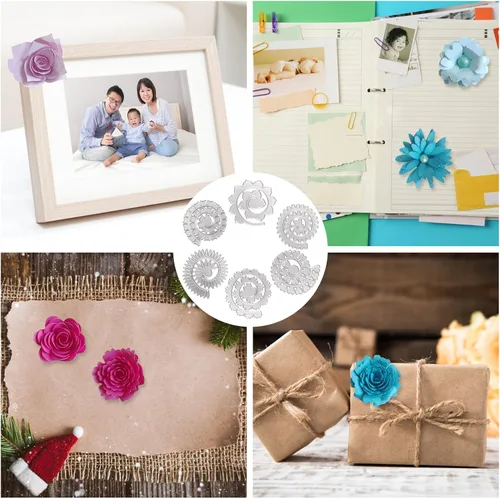 Vista 5 de Troqueles de corte de metal de flores 3D para hacer tarjetas, 6 plantillas de estampado de flores en espiral para álbumes de recortes, papel
