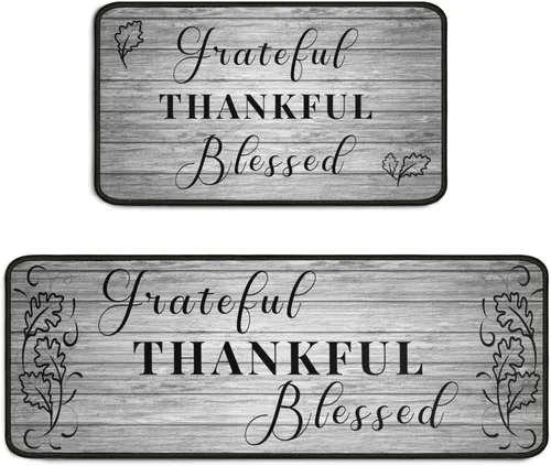 Vista 15 de Grateful Thankful Blessed - Juego de 2 alfombras de cocina antideslizantes beige y alfombrillas acolchadas cómodas para cocina, suelo de cocina