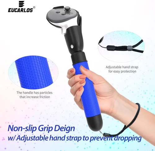 Vista 4 de EUCARLOS Handle Attachments for Quest 3 Controller Accessories, Long Arms Grips Compatible with MetaOculus Quest 3 VR Games, Dual Handles Extension