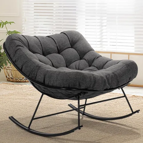 Vista 11 de Bme Mecedora de patio para exteriores e interiores, mecedora de metal con cojín grueso, cómoda y moderna silla mecedora para sala de estar, porche