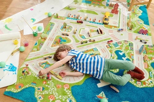 Vista 9 de IVI Mini City - Alfombra educativa de 59 pulgadas de largo x 39 pulgadas de ancho para dormitorio, sala de juegos o sala