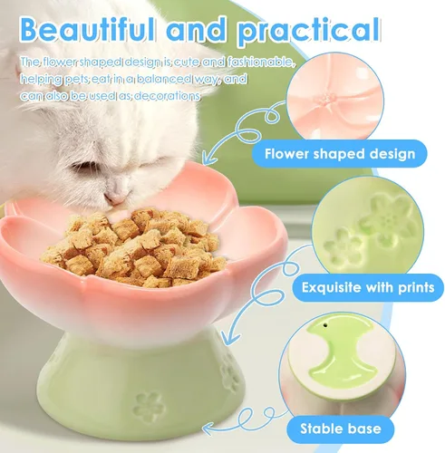 Vista 4 de Cuenco elevado de cerámica para perros para alimentos secos y húmedos, cuenco elevado de comida para gatos de superficie lisa, cuencos de comida