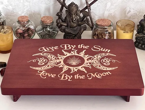 Vista 9 de Mesa de altar, mesa de meditación, mesa de altar pequeña, altar de bruja de madera, mesa de altar wiccana, santuario budista, pentáculo de bruja