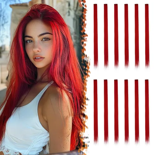 Vista 14 de BARSDAR Extensiones de cabello negro con clip, extensiones de cabello con clip de color para mujer, 22 pulgadas, 12 piezas, extensiones sintéticas