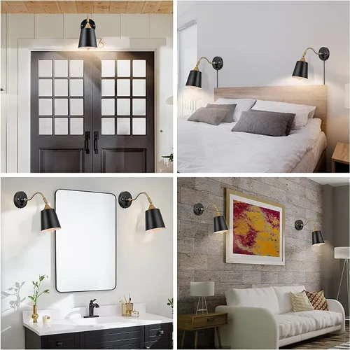 Vista 5 de Lámpara de pared de cuello de cisne a pilas, aplique de pared de tubo de ángulo ajustable, con bombilla LED regulable remota para decoración