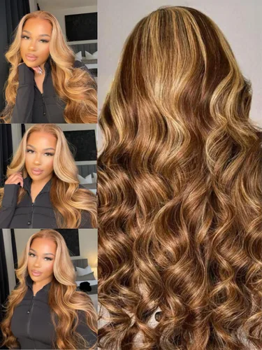 Vista 40 de Julia Hair Peluca de cabello humano ondulado degradado 12A con reflejos en V, parte en U, sombra y raíz, balayage, sin pegamento, cabello virgen