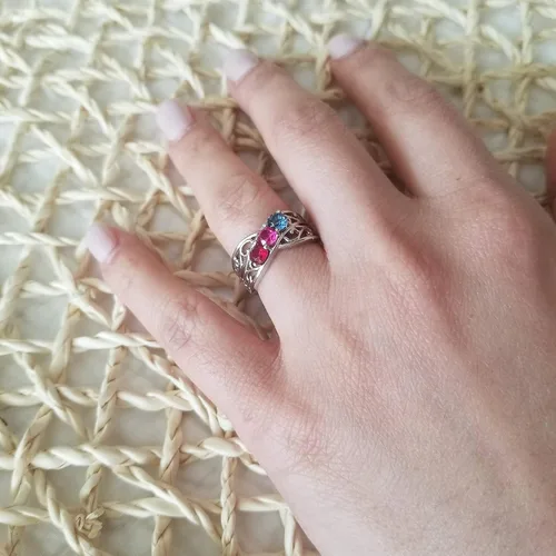 Vista 5 de Anillo de plata de ley con 2 a 5 piedras natales con forro de filigrana, Platino, plata de ley, 3 piedras
