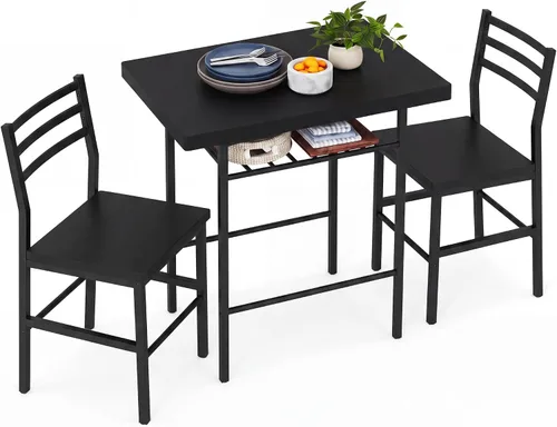 Vista 13 de JUMMICO Juego de mesa redonda y silla de madera de 3 piezas, ahorro de espacio, rincón de desayuno, mesa de grano de madera con marco de metal
